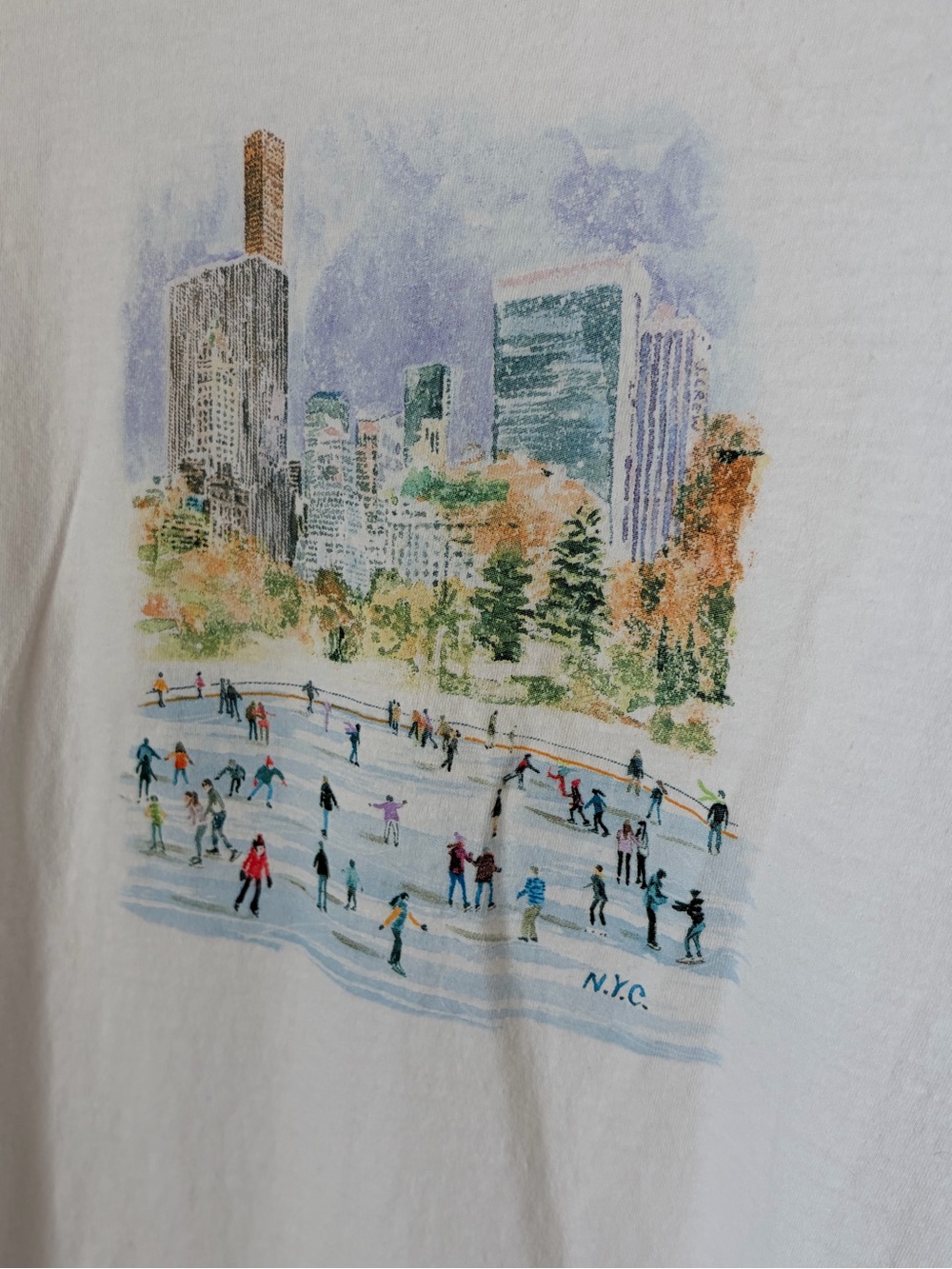 J. Crew Collector White Short-Sleeve NYC Skating Cotton Tee, Medium, Whimsical